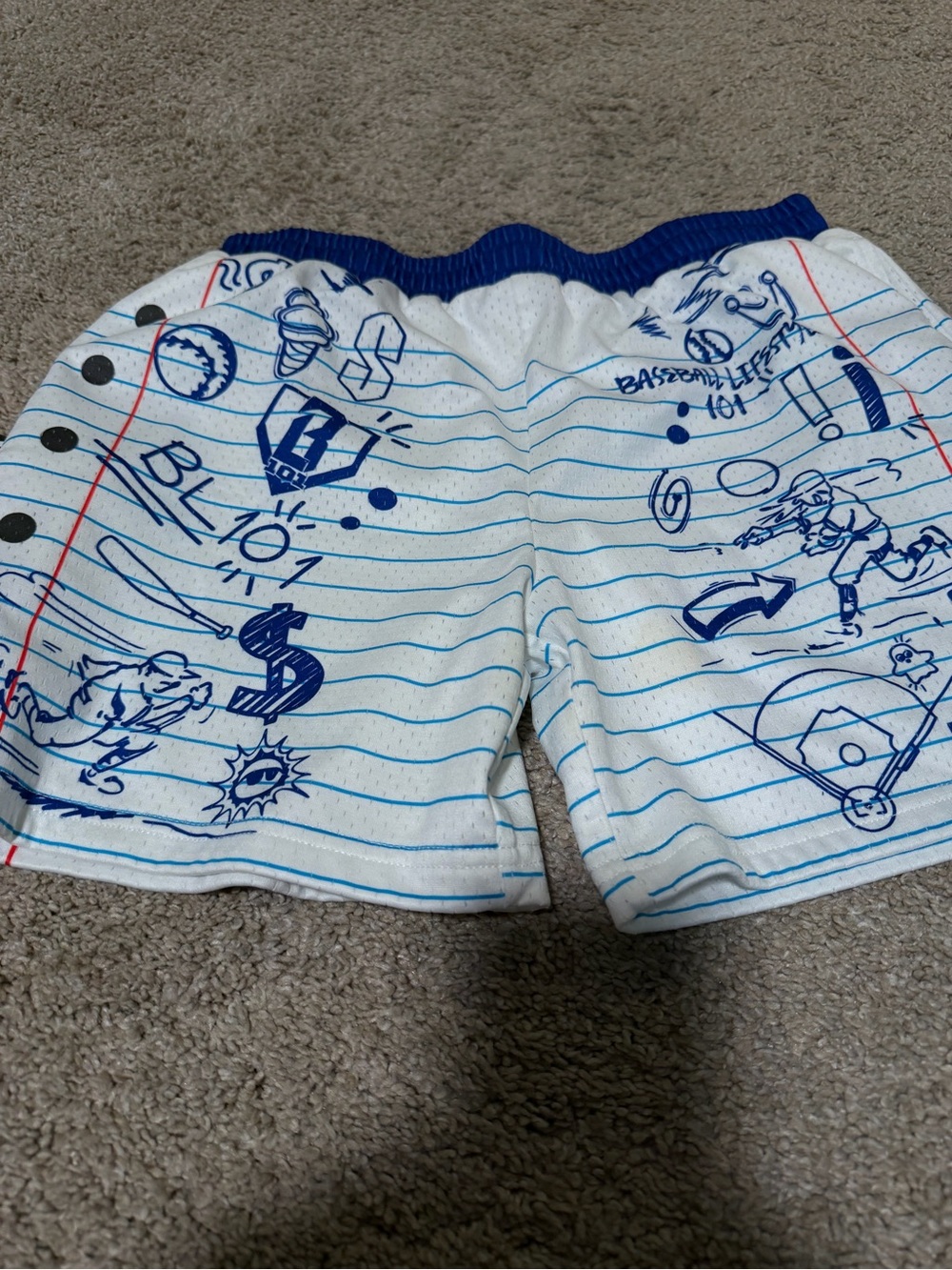 Baseball Lifestyle 101 Kids Blue & White Notebook Print Athletic Shorts
